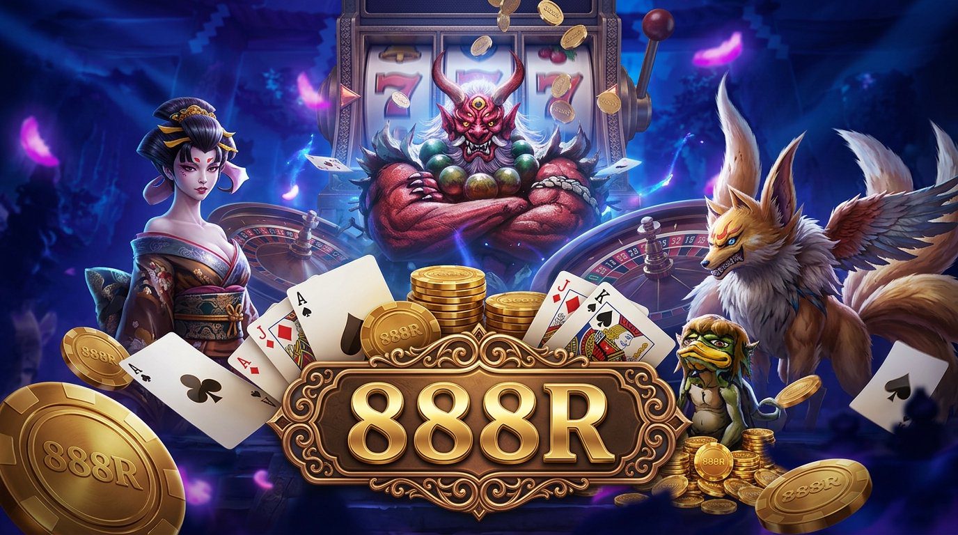 Tampilan beranda 888R dengan menu permainan dan panel hadiah pendaftaran